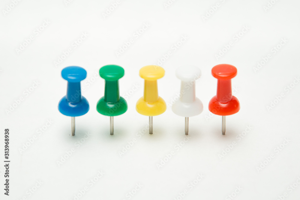 Colorful of Many pins on white background Colorful of Many pins on white background