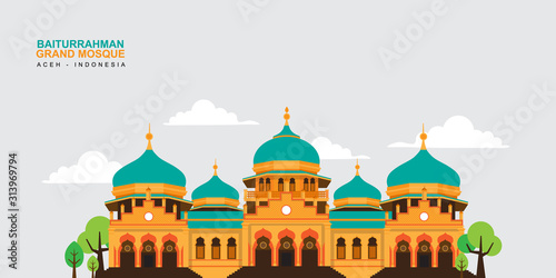 mosque illustration with flat design concept