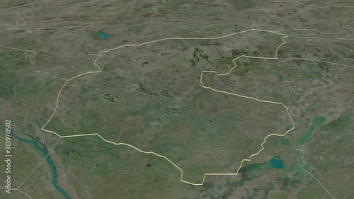 Guéra, region with its capital, zoomed and extruded on the satellite map of Chad in the conformal Stereographic projection. Animation 3D photo