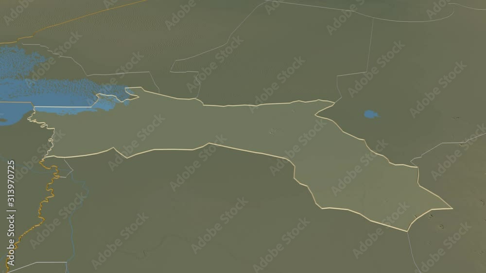Hadjer-Lamis, region with its capital, zoomed and extruded on the relief map of Chad in the conformal Stereographic projection. Animation 3D Hadjer-Lamis, region with its capital, zoomed and extruded on the relief map of Chad in the conformal Stereographic projection. Animation 3D