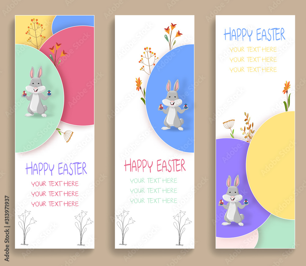 Happy Easter Day colorful paper cut background. Design for greeting cards, banner and poster with wavy layers. Vector illustration. 
