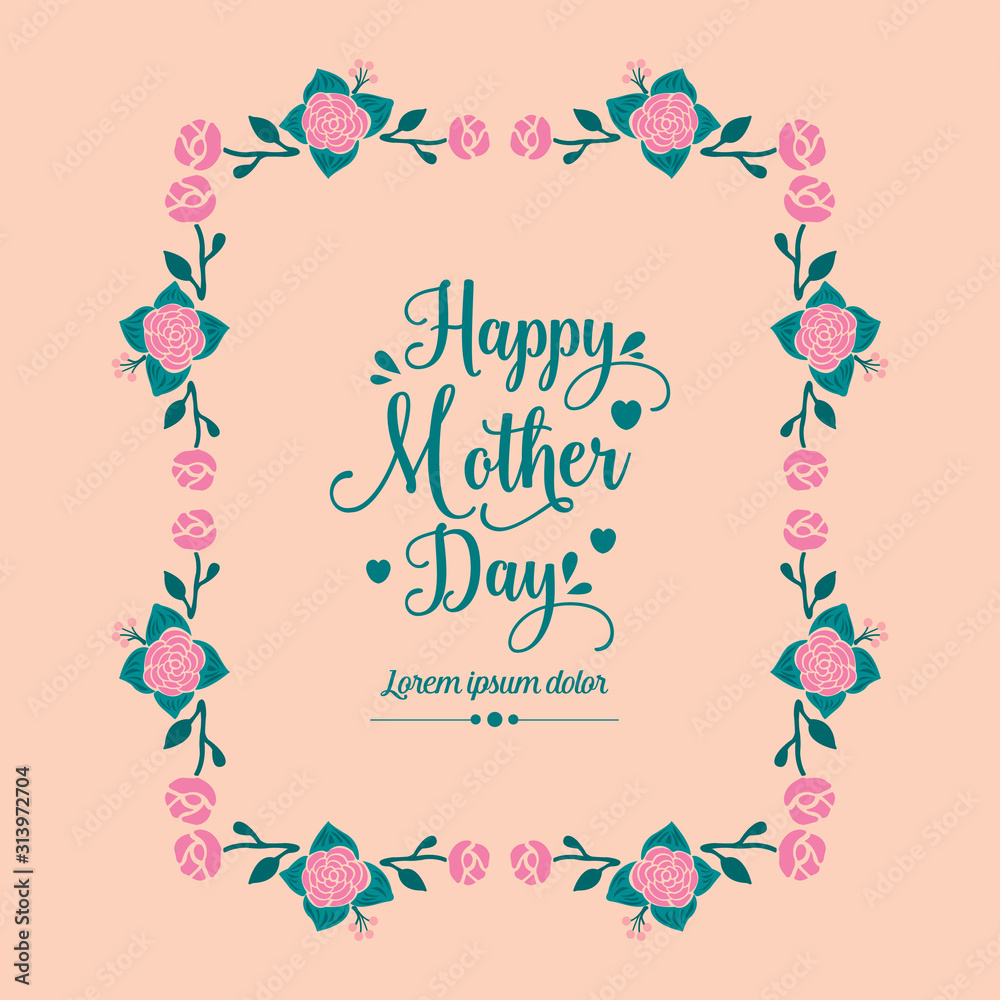 Unique shape of leaf and flower frame, for cute happy mother day invitation card design. Vector