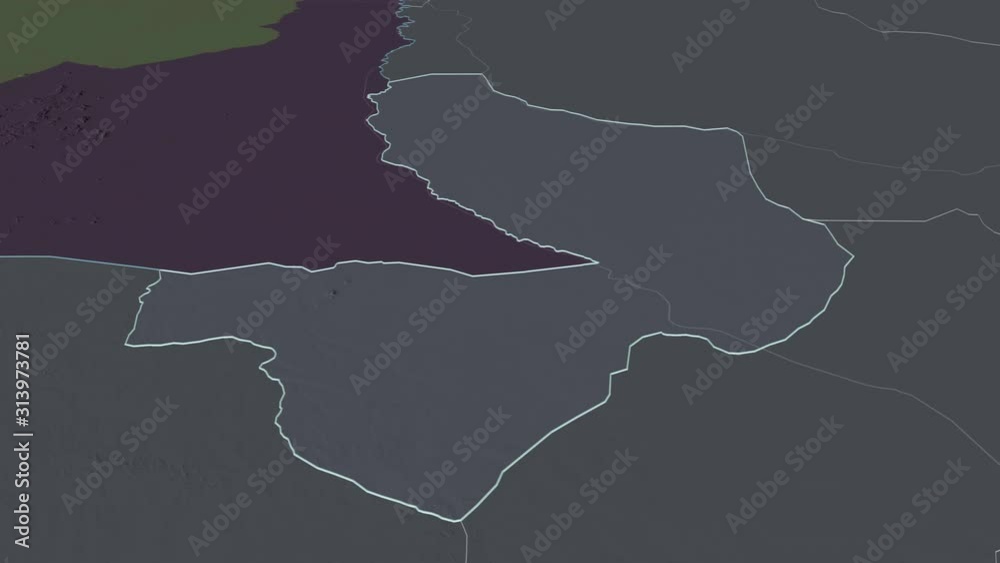 Mayo-Kebbi Est, region with its capital, zoomed and extruded on the administrative map of Chad in the conformal Stereographic projection. Animation 3D Mayo-Kebbi Est, region with its capital, zoomed and extruded on the administrative map of Chad in the conformal Stereographic projection. Animation 3D