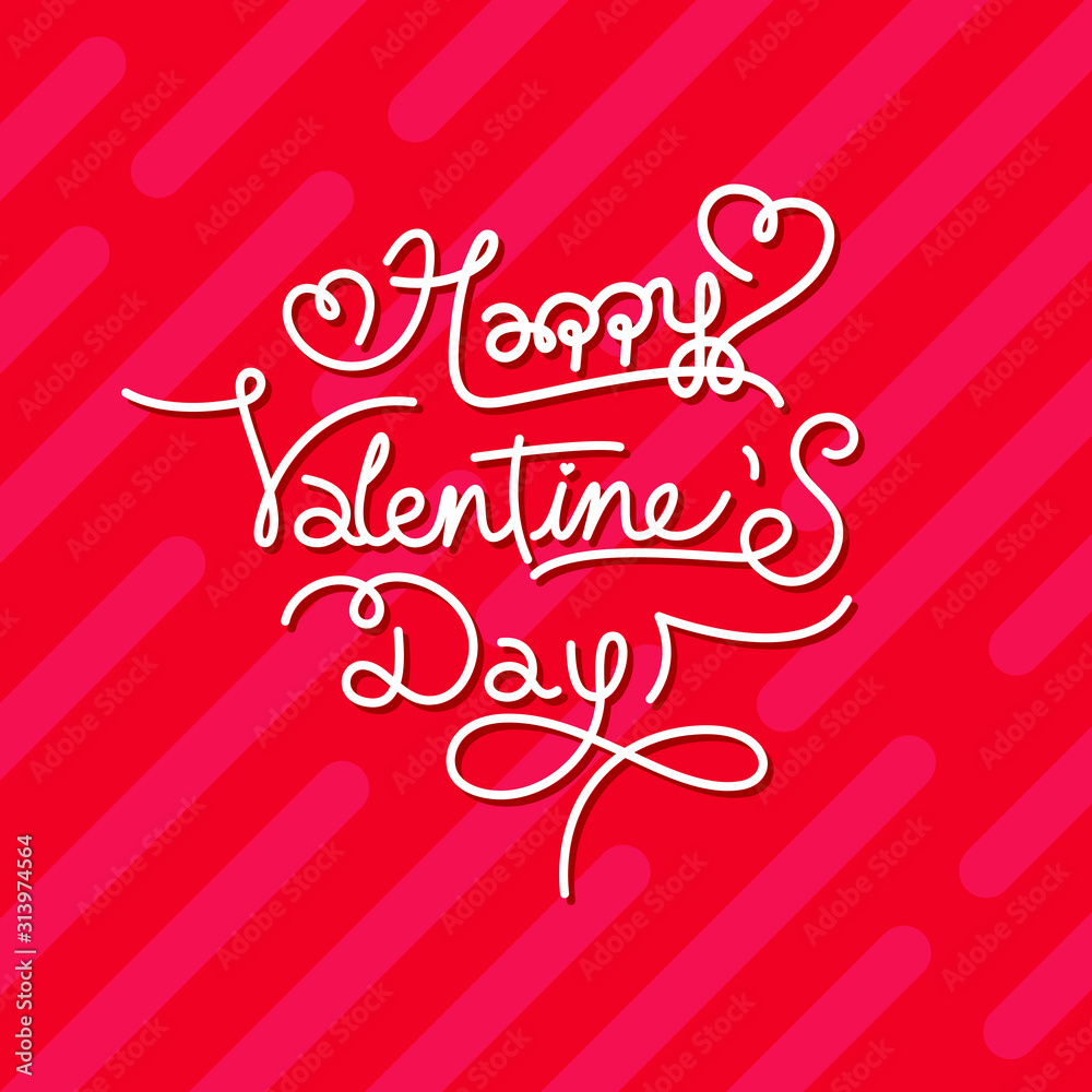 Happy Valentine’s Day typography with handwritten calligraphy font, Isolated on red background Vector Illustration.