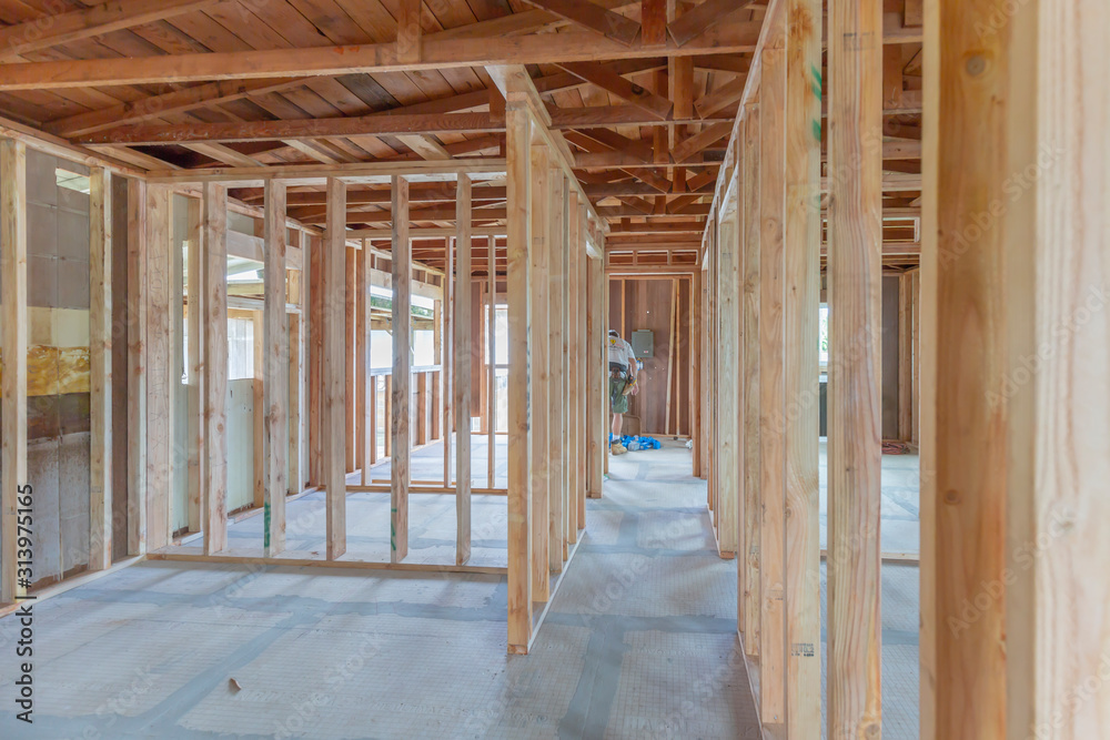 Fototapeta premium Interior construction home remodel framing project