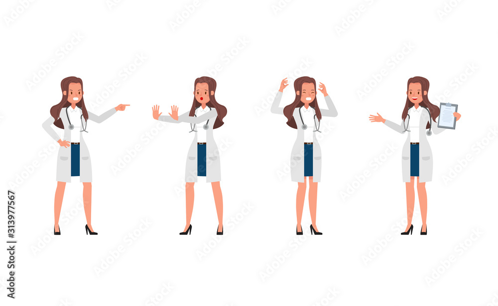Fototapeta premium Woman doctor vector character design. Presentation in various action. no2