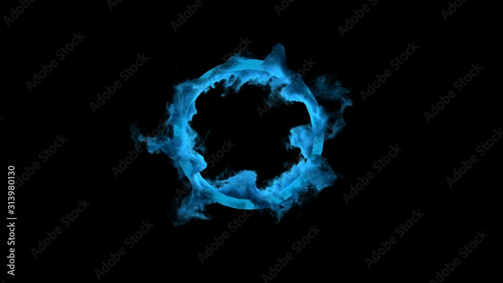 Abstract blue seamless loop neon smoke ring with alpha channel background. Easy to use, just place the clip over your footage.