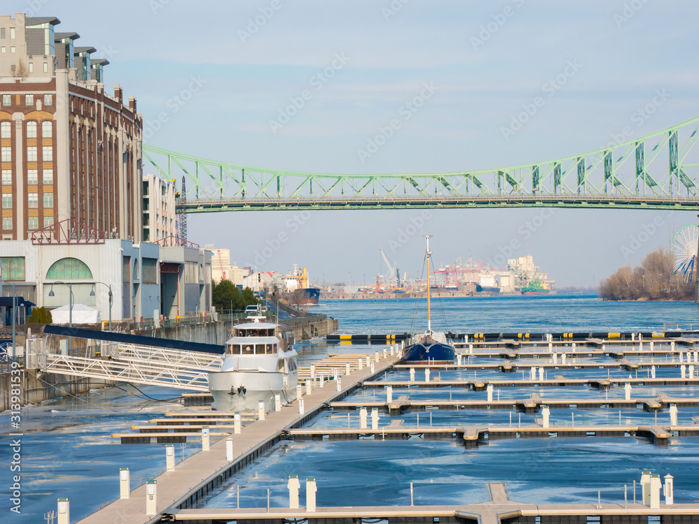 Marina of the Old Port of Montreal. during winter time.