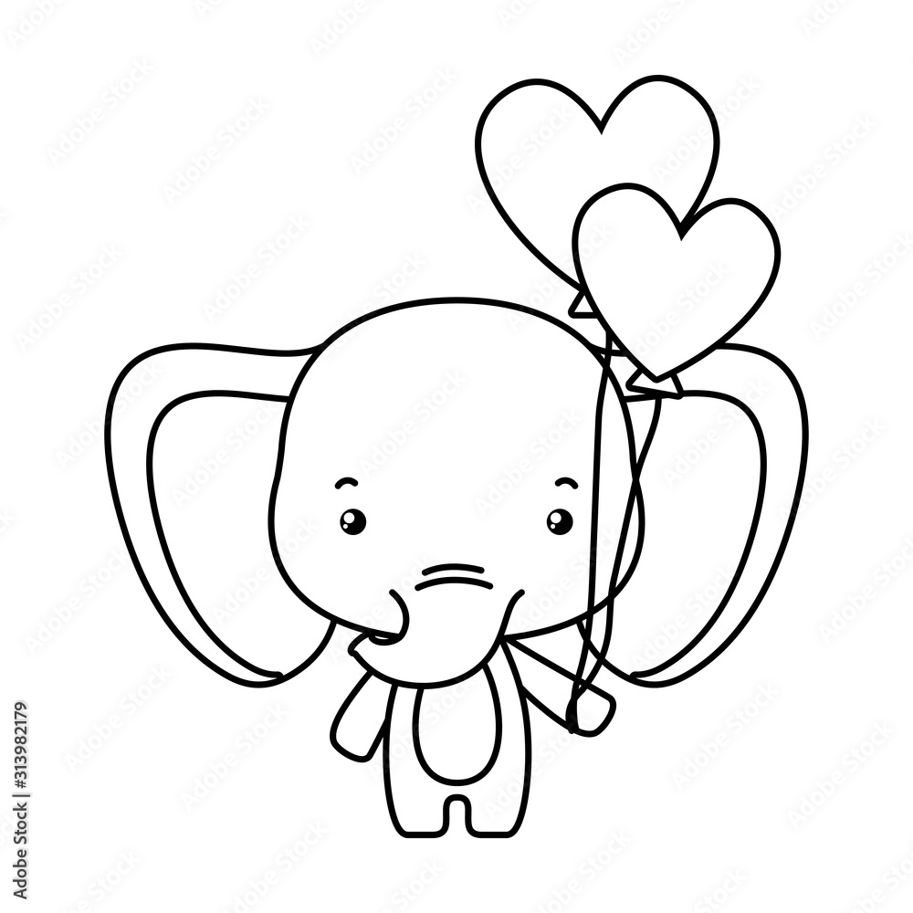Cute elephant with hearts balloons vector design Cute elephant with hearts balloons vector design
