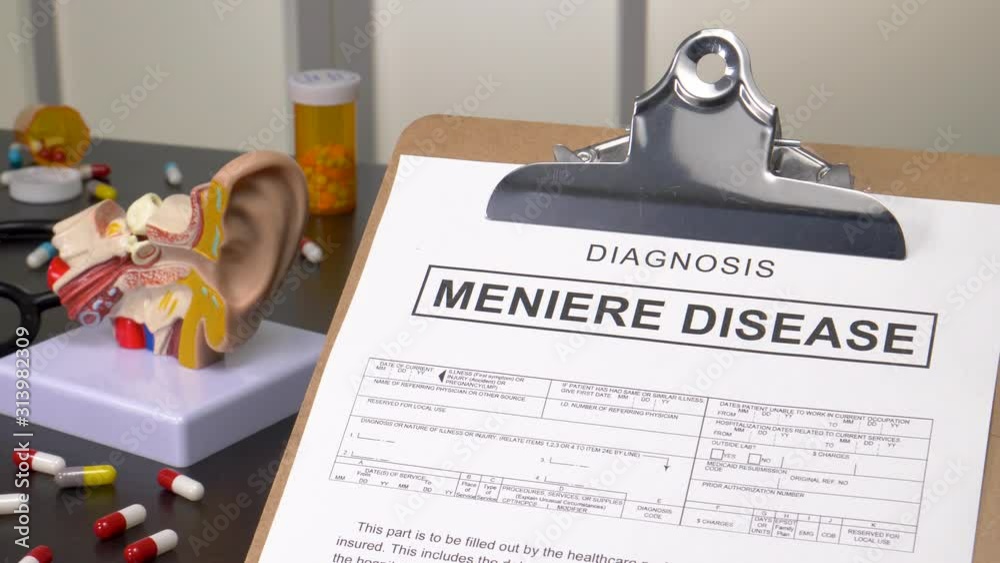Meniere Disease patient diagnosis on a medic office with pills