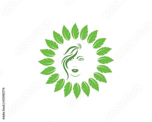 beauty face woman with leaves vector icon illustration