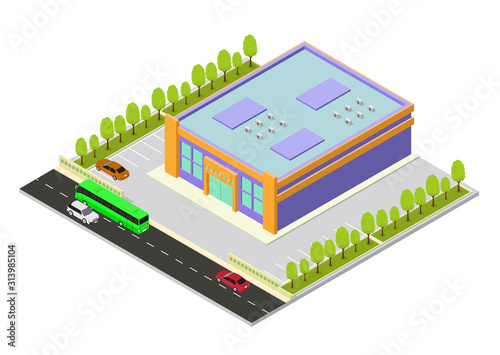 isometric shopping mall or supermarket building icon