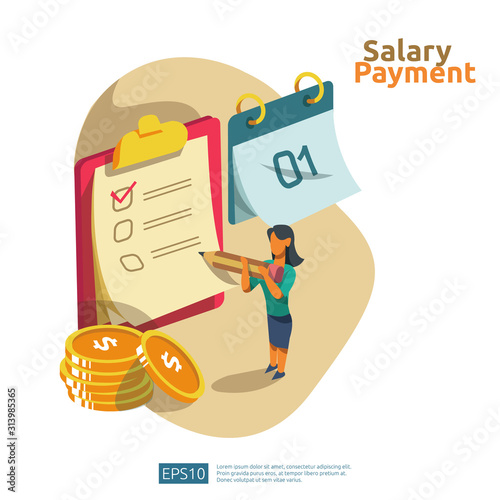 salary payment and payroll illustration concept for annual bonus, income, payout with people character. flat vector for web landing page template, banner, presentation, social, and print media.