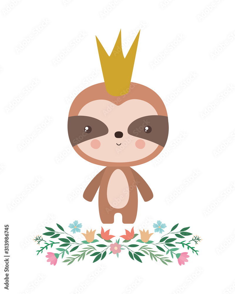 Obraz premium Cute sloth bear with crown vector design