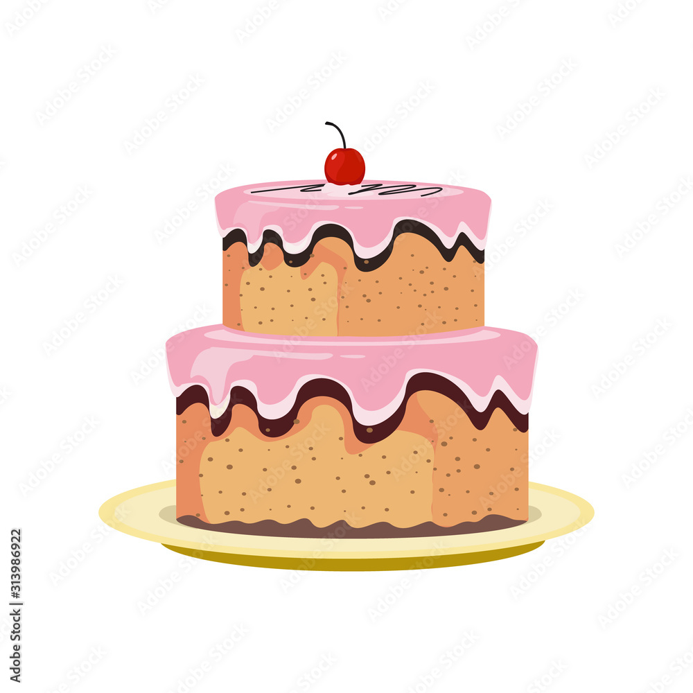 beautiful birthday cake with pink chocolate wrap. design vector beautiful birthday cake with pink chocolate wrap. design vector