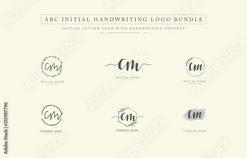 Initial letter C M CM bundle for identity and logo. Vector logo template with handwriting and signature style. © D'Graphic Studio