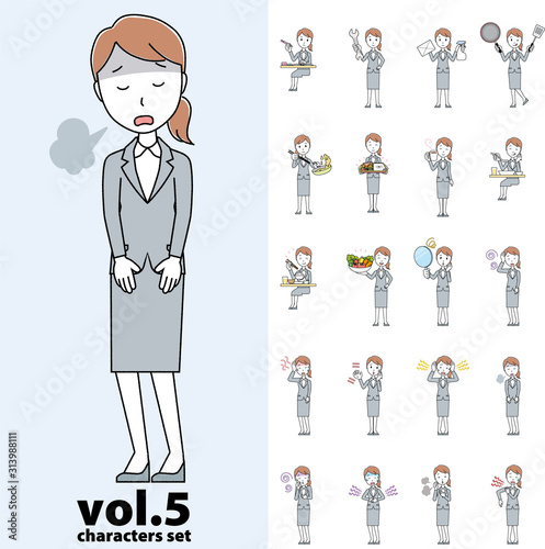 Set of various poses of a young woman wearing a gray suit vol.5