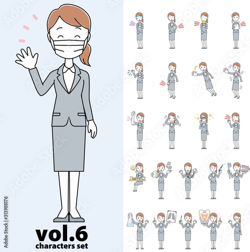 Set of various poses of a young woman wearing a gray suit vol.6