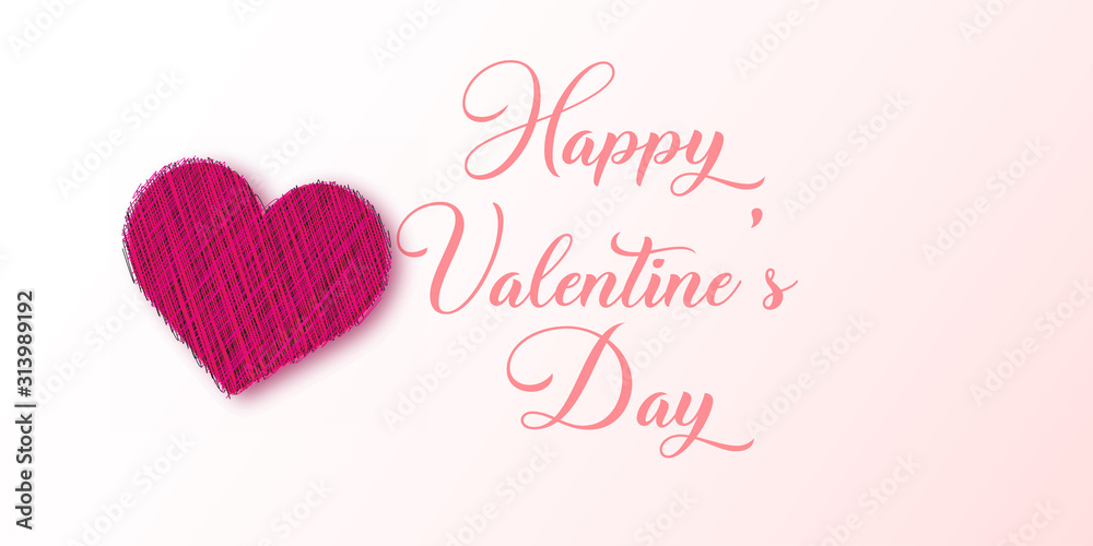 Valentine's Day card with red heart and handwriting text. Vector