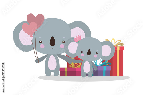 Canvas Print Cute koalas with gifts vector design