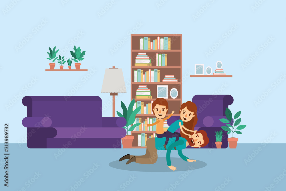 Father daughter and son in the living room vector design Father daughter and son in the living room vector design