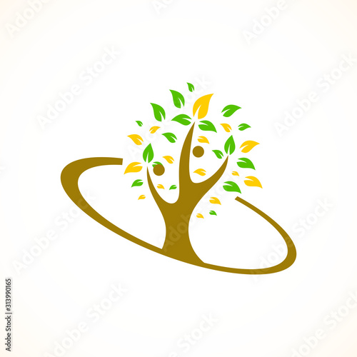 Health Logo, Medical Logo, Community Logo, People tree icon with green leaves - eco concept vector.