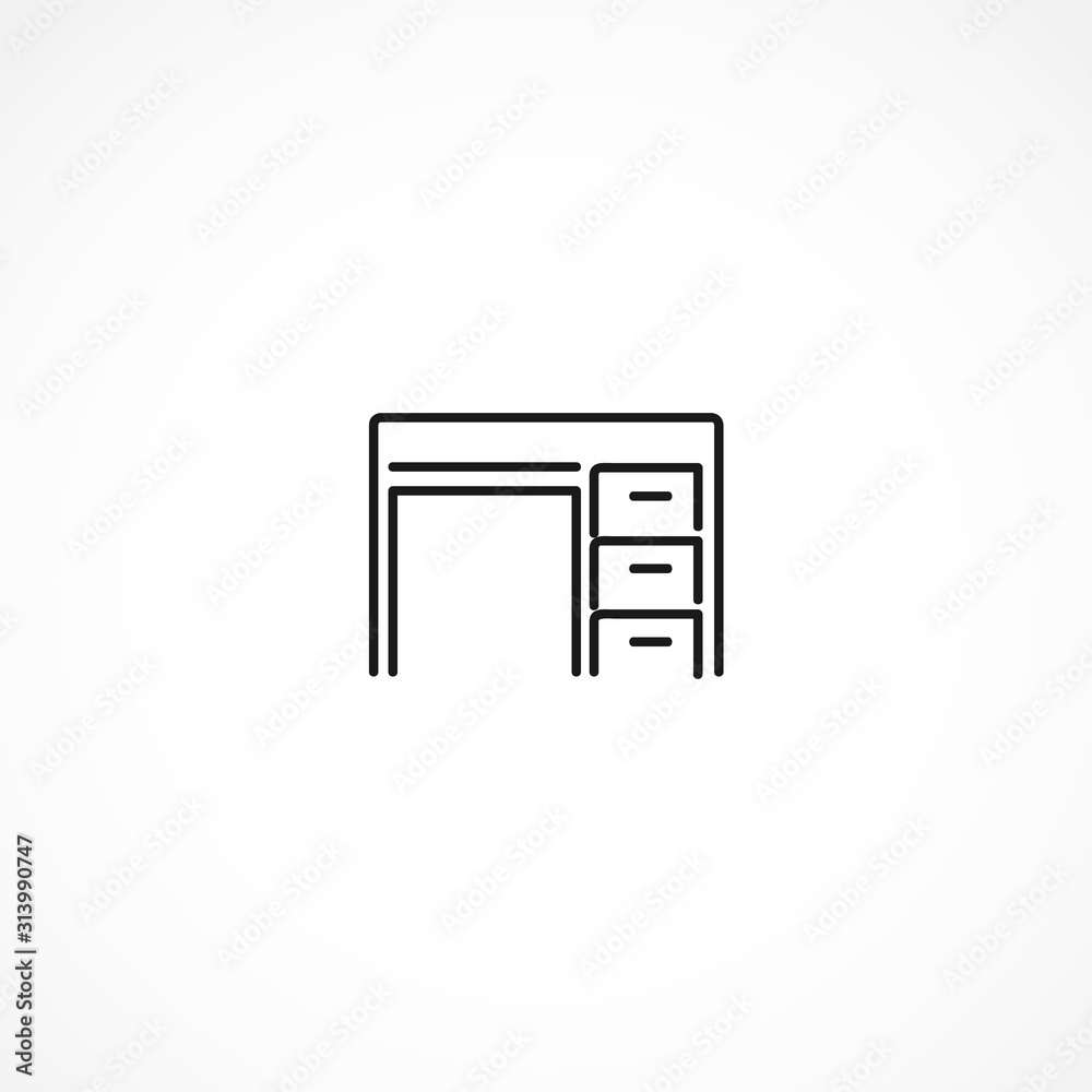 The table icon. Workplace vector icon on white background The table icon. Workplace vector icon on white background