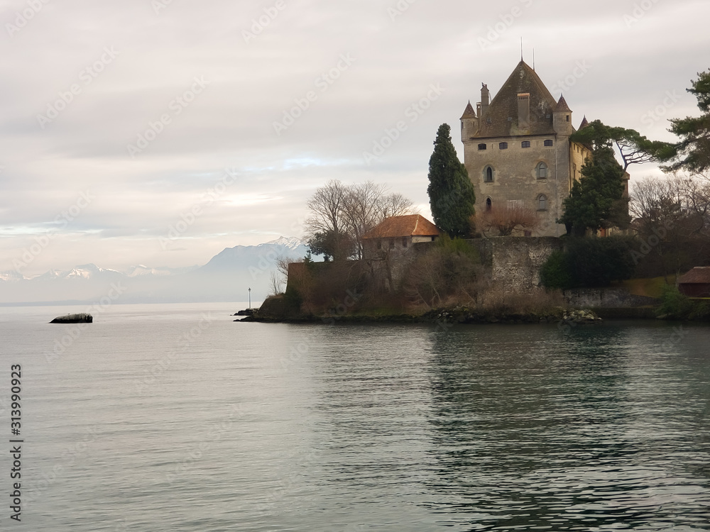 Castle on the shore of Lake Geneva in Medieval City of Yvoire. 