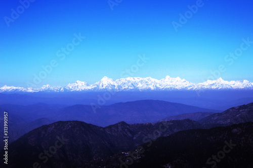 view of Himalayan ranges from another mountains © Sristi