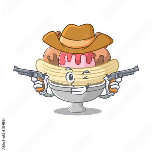 Banana split dressed as a Cowboy having guns
