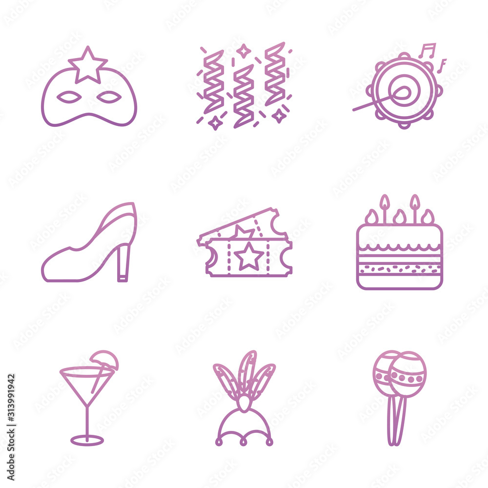 Obraz premium Party and celebration icon set vector design