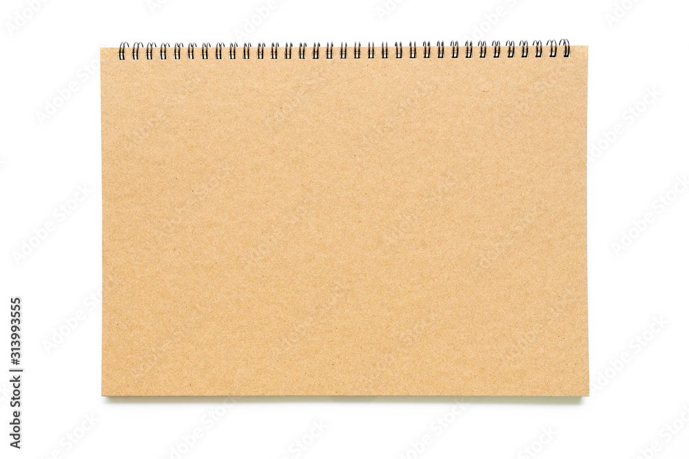 Empty notebook with brown texture background surface. Copy space for add text or art work designs.