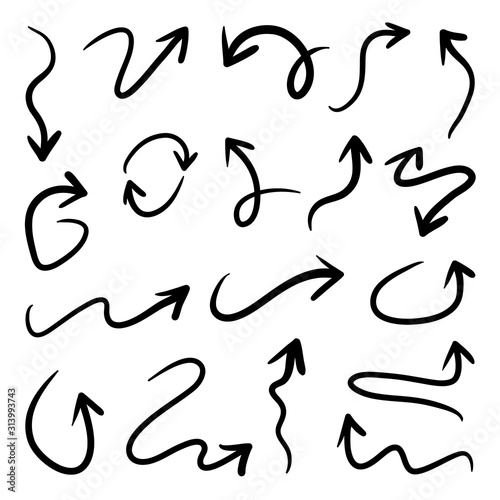 Hand drawn arrows vector icons set. Arrow design for application, doodle, business planing and graphic design element. 