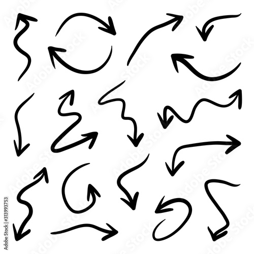 Hand drawn arrows vector icons set. Arrow design for application, doodle, business planing and graphic design element. 