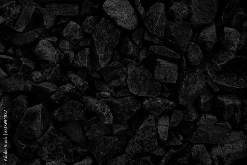 Natural fire ashes with dark grey black coals texture. It is a flammable black hard rock. Space for text.
