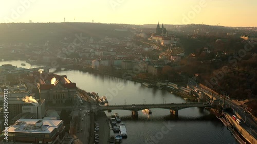 Prague, Svatopluk Čech Bridge, Vltava River, Czech Republic, Drone photo