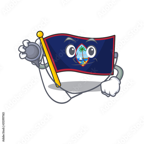 Smart and cool flag guam cartoon character in a Doctor with tools