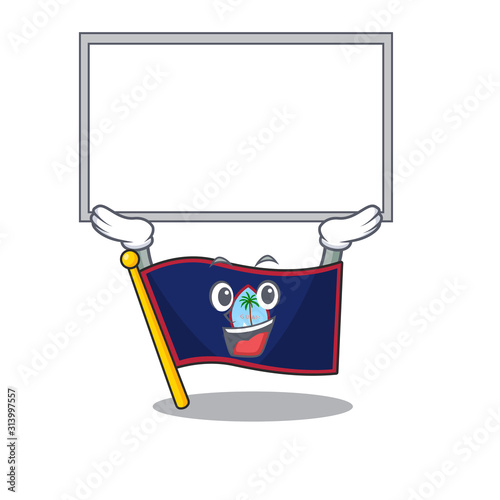 A mascot picture of flag guam raised up board