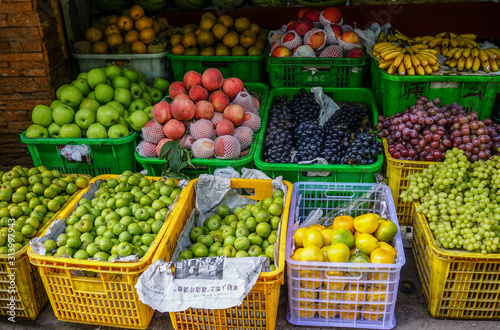 Various colorful fresh fruits at rural market
