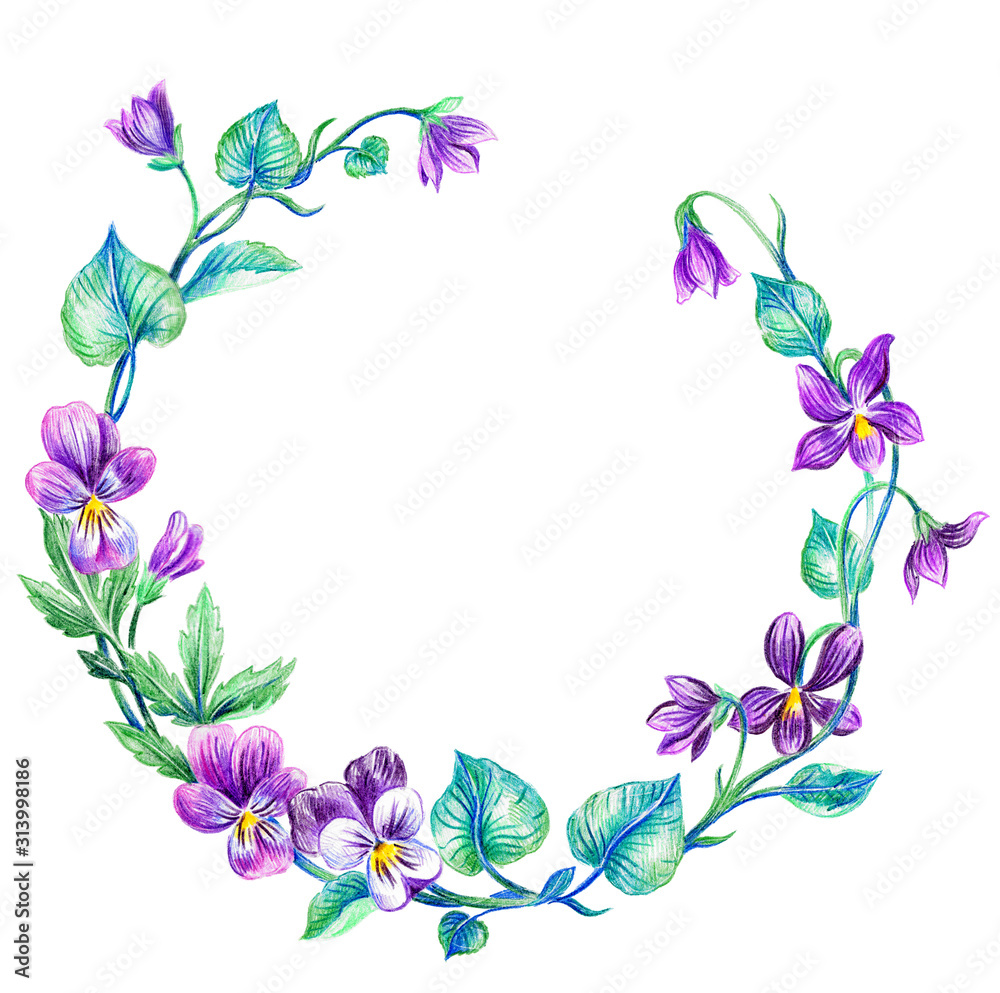 Spring wreath of violet flowers