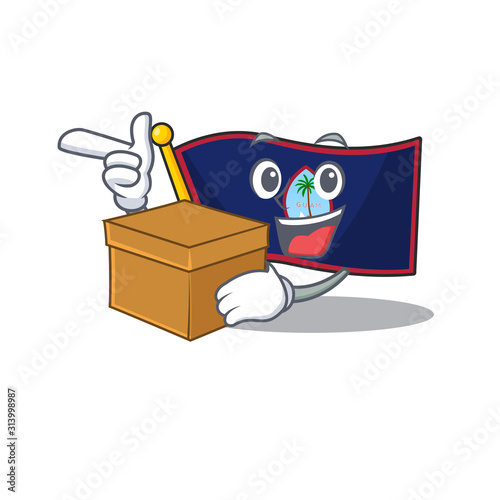 Cute flag guam cartoon character having a box