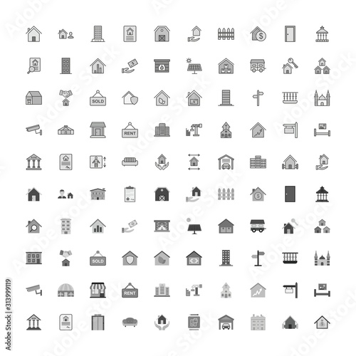 Set of 100 real estate Icons on White Background Vector Isolated Elements...
