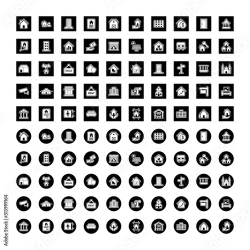 Set of 100 real estate Icons on White Background Vector Isolated Elements...
