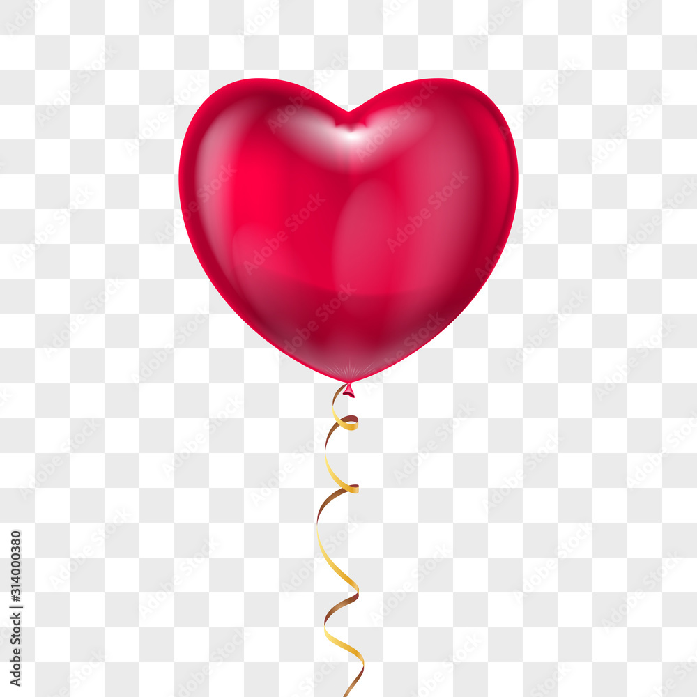 Naklejka Balon czerwony realistyczny kształt serca z koronki na przezroczystym tle. Wektor Walentynki wakacje, wesele lub romantyczny symbol randki. Urodziny, uroczystości z okazji rocznicy, znak niespodzianki