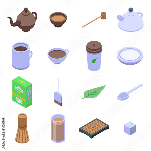 Tea ceremony icons set. Isometric set of tea ceremony vector icons for web design isolated on white background