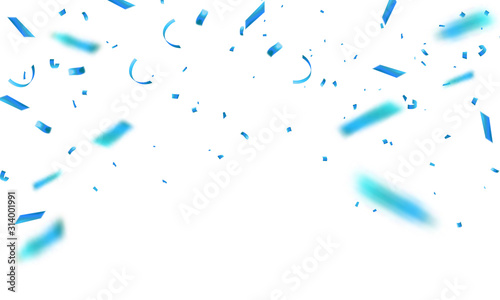 Celebration background template with blue confetti ribbons frame. luxury greeting rich card.
