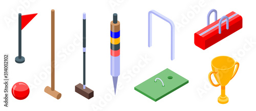 Croquet icons set. Isometric set of croquet vector icons for web design isolated on white background