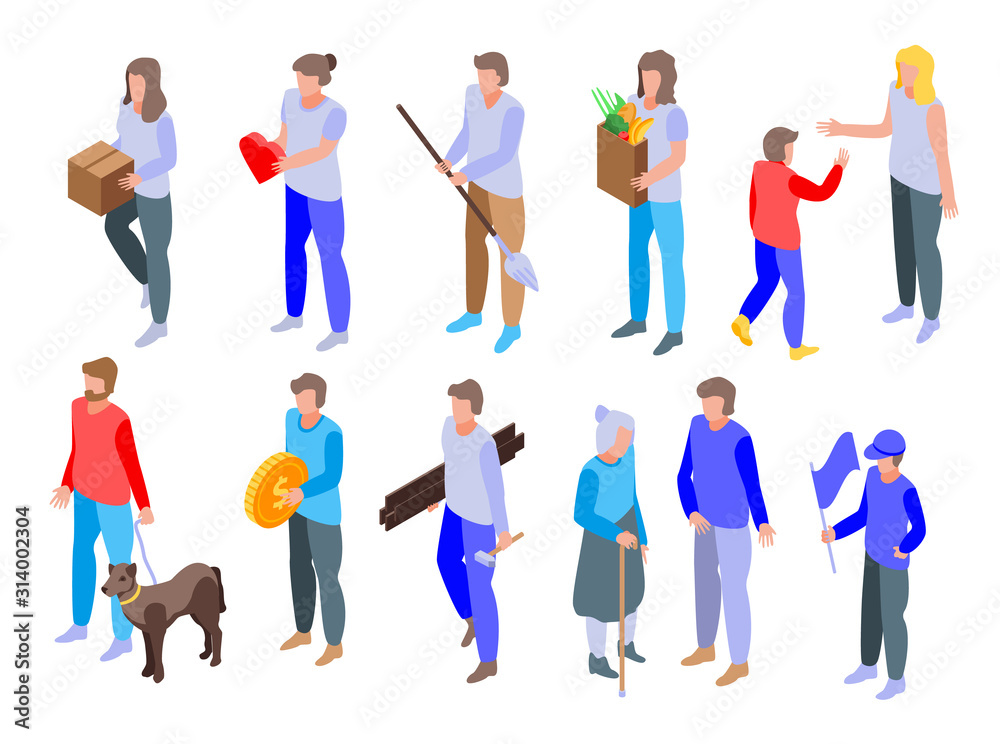 Fototapeta premium Volunteering icons set. Isometric set of volunteering vector icons for web design isolated on white background