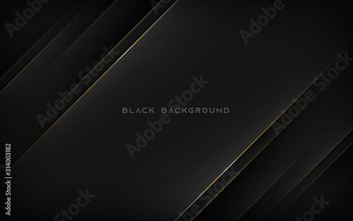 Modern abstract black background with gold line composition