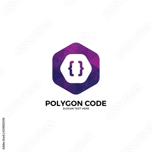 Coding logo template with polygonal style